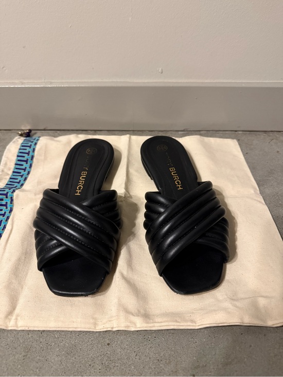 Tory Burch Shoes - Tory Burch Black Padded Crossband Slide Mules